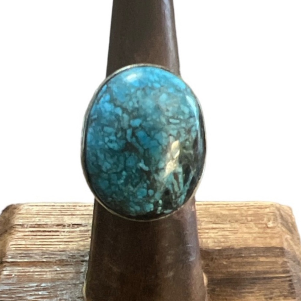 Vintage 1990’s Turquoise Sterling Silver Ring, Oval Shaped, Size 7, Deadstock